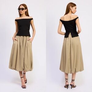 En Saison Autumn Mixed Media Dress Bubble Hem Off The Shoulder Women’s M